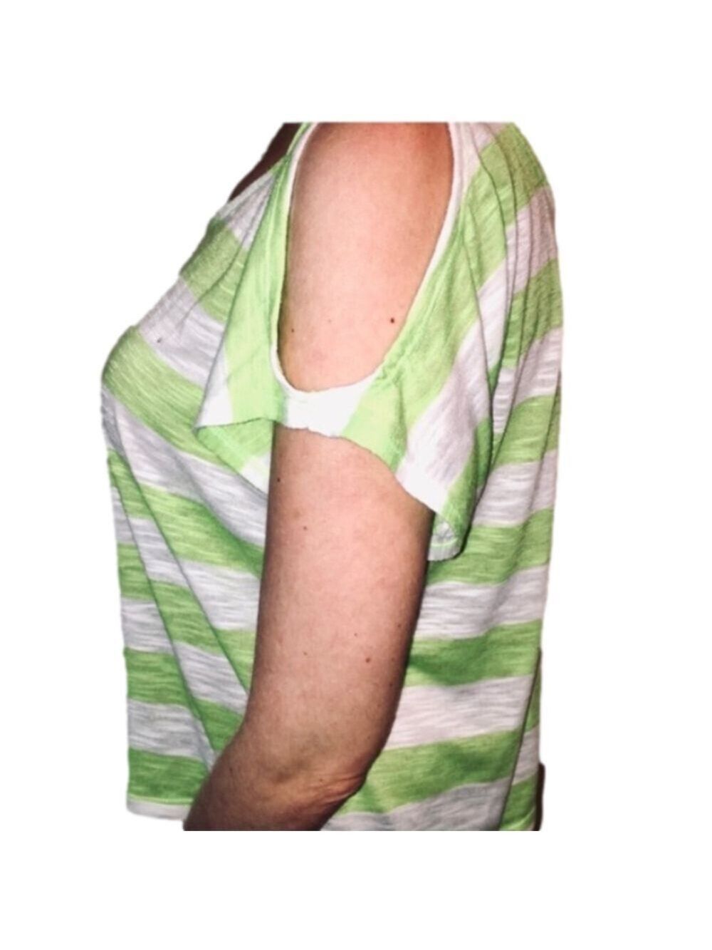 Derek Heart Neon Green Striped Cold Shoulder Tee - Picture 3 of 6